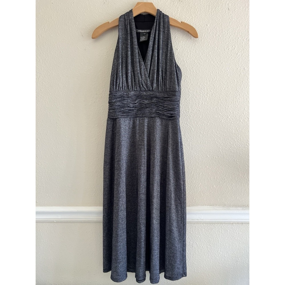 Jones Wear Dress Size 6 Metallic Charcoal Grey Shimmer Halter Cocktail Dress